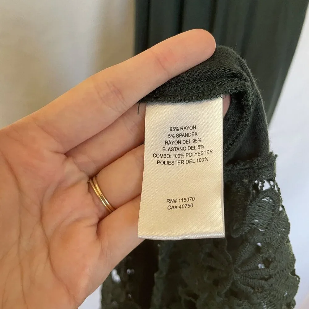 Nina Leonard dark forest green dress midi sleeveless v-neck women's size M rayon